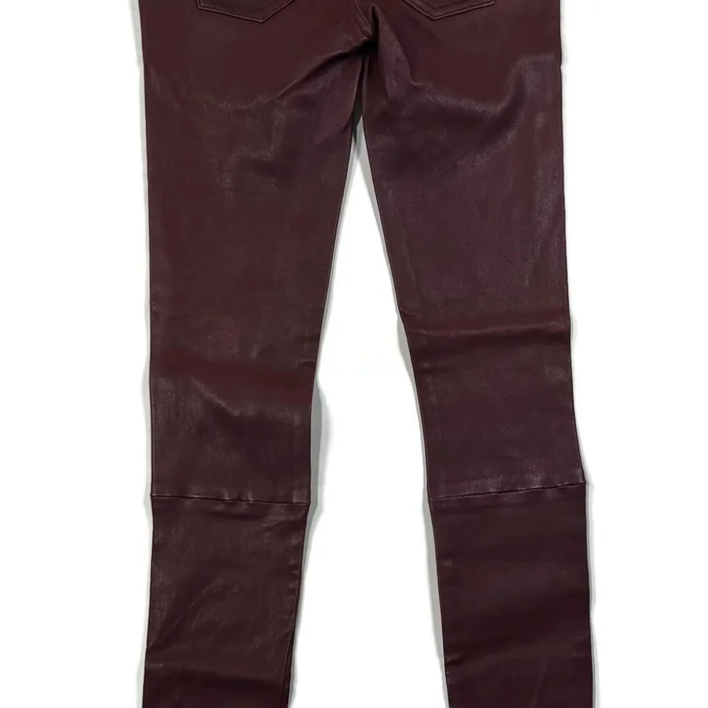 Leather Women's Burgundy Pants - Picture 11 of 12
